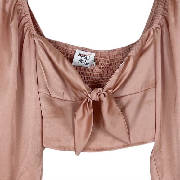 Princess Polly Cropped Long Sleeve Estee Top in Light Pink Satin Size 4 - Picture 5 of 9